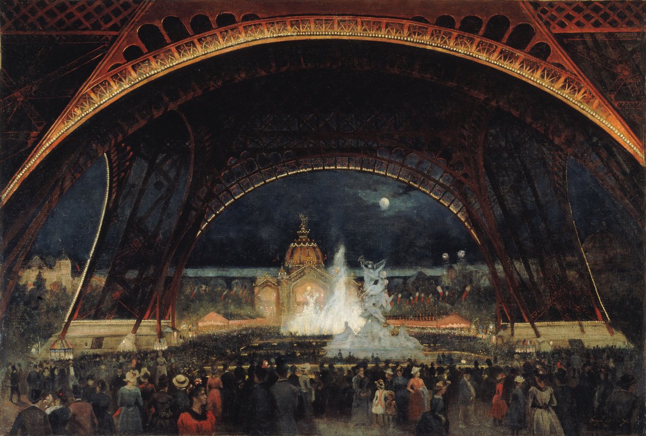Natfest på Verdensudstillingen i 1889 under Eiffeltårnet, ca. 1889. af George Roux