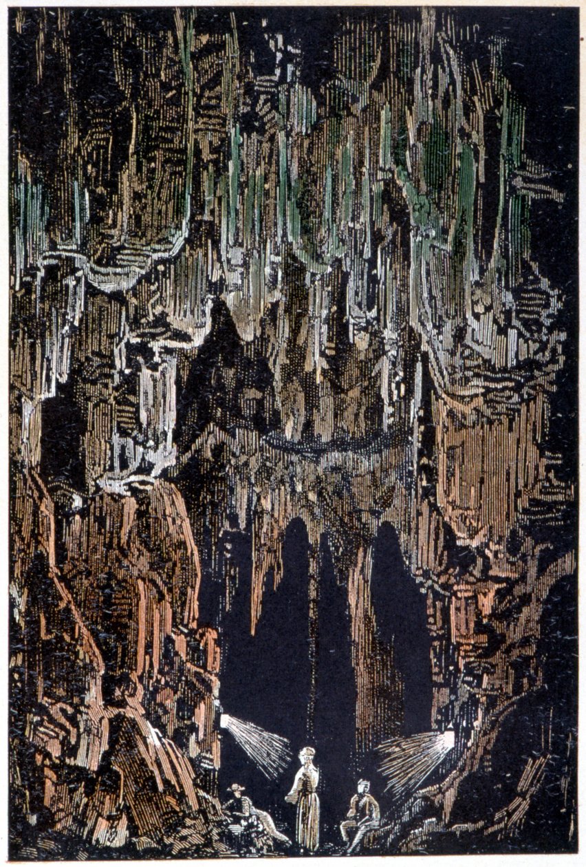 Lamperne blev hængt på et lavafremspring i "" Journey to the Center of the Earth"" af Jules Verne af George Roux