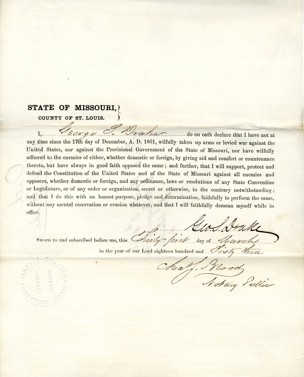 Loyalitet ed af George S. Drake fra Missouri, County of Louis af George S. Drake
