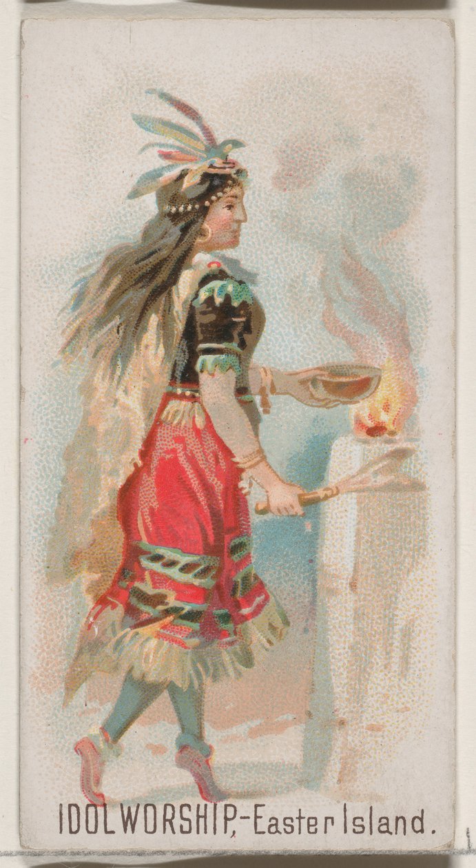 Idol Worship, Easter Island, fra Holidays-serien N80 til Duke brand cigaretter, 1890., 1890. af George S. Harris and Sons