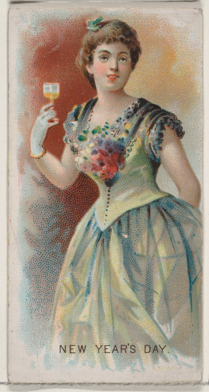 Nytårsdag, USA, fra Holidays-serien N80 til Duke-cigaretter, 1890., 1890 af George S. Harris and Sons