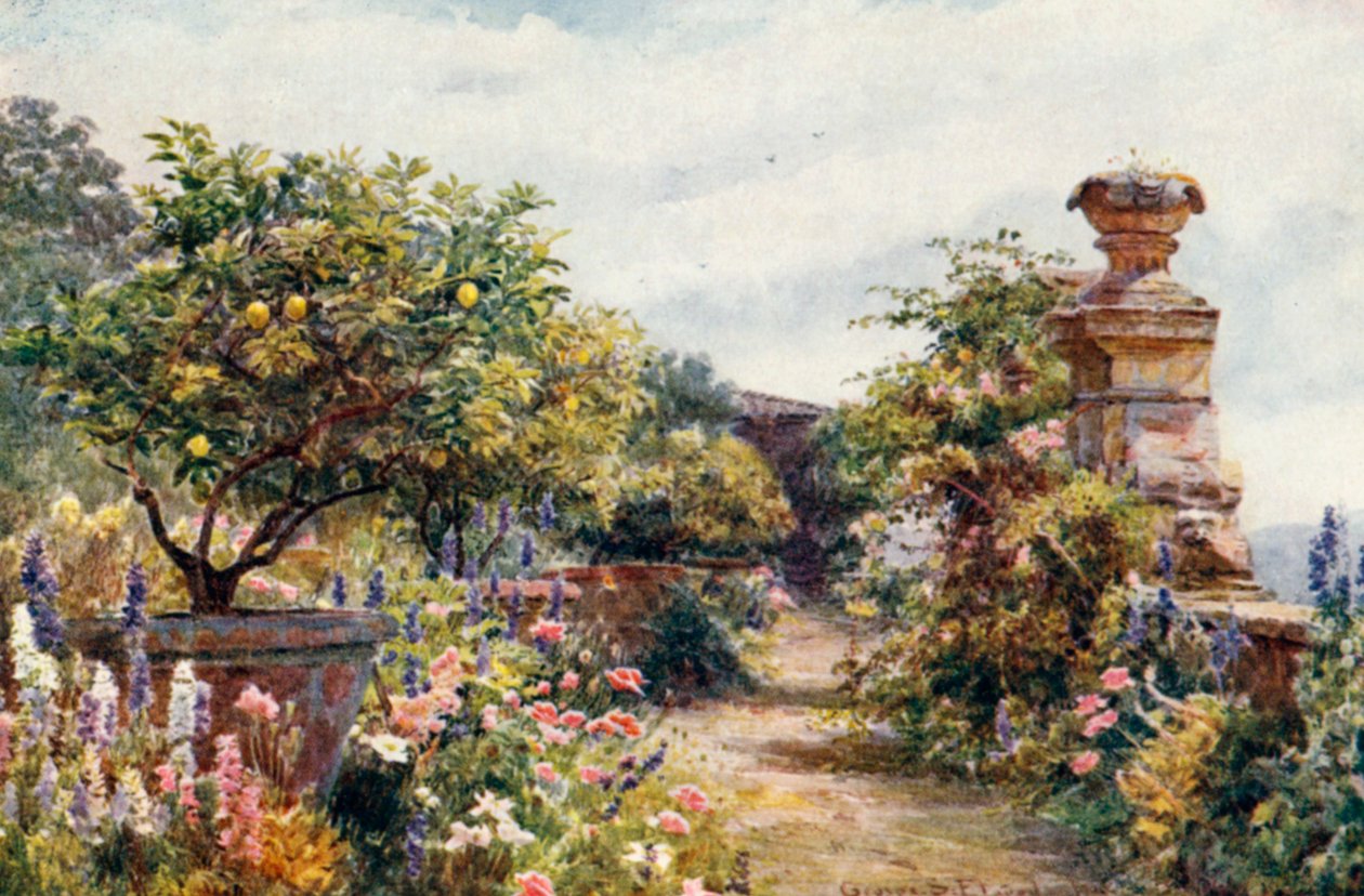 Vores toscanske have (farvelitografi) af George Samuel Elgood