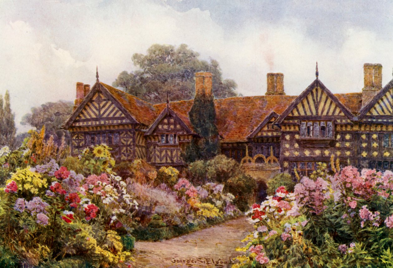 Speke Hall, Lancashire (farvelitografi) af George Samuel Elgood