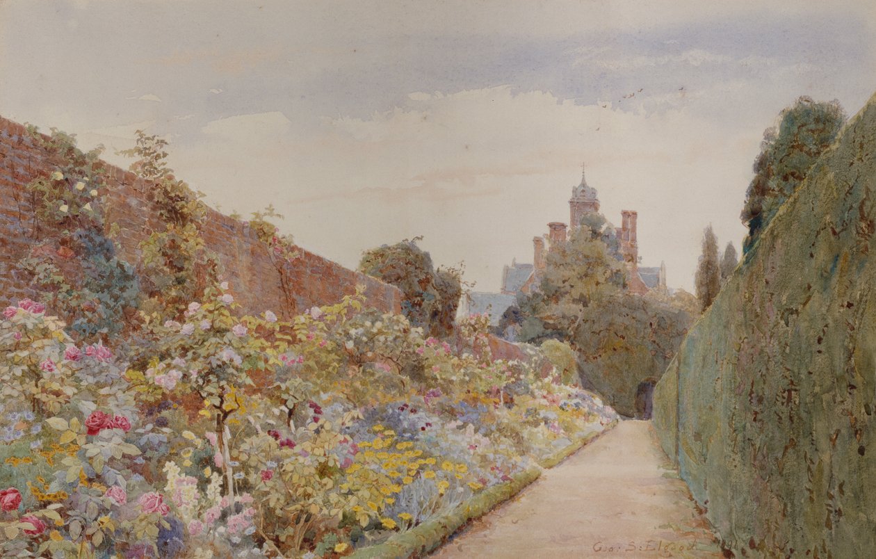 The Rose Walk at Mynthurst, ca. 1940 (blyant og akvarel) af George Samuel Elgood
