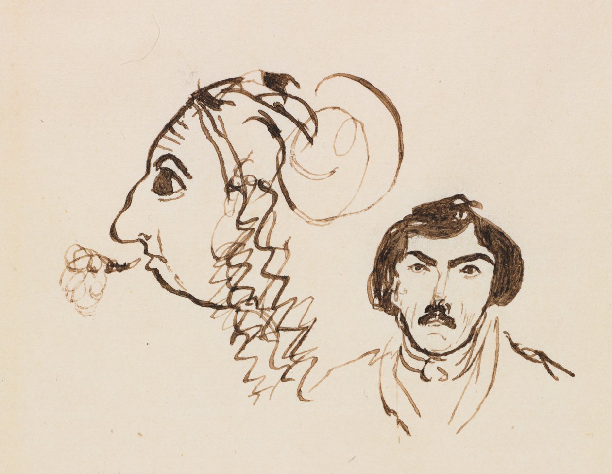 Selvportræt med portræt af Delacroix, ca. 1845. af George Sand