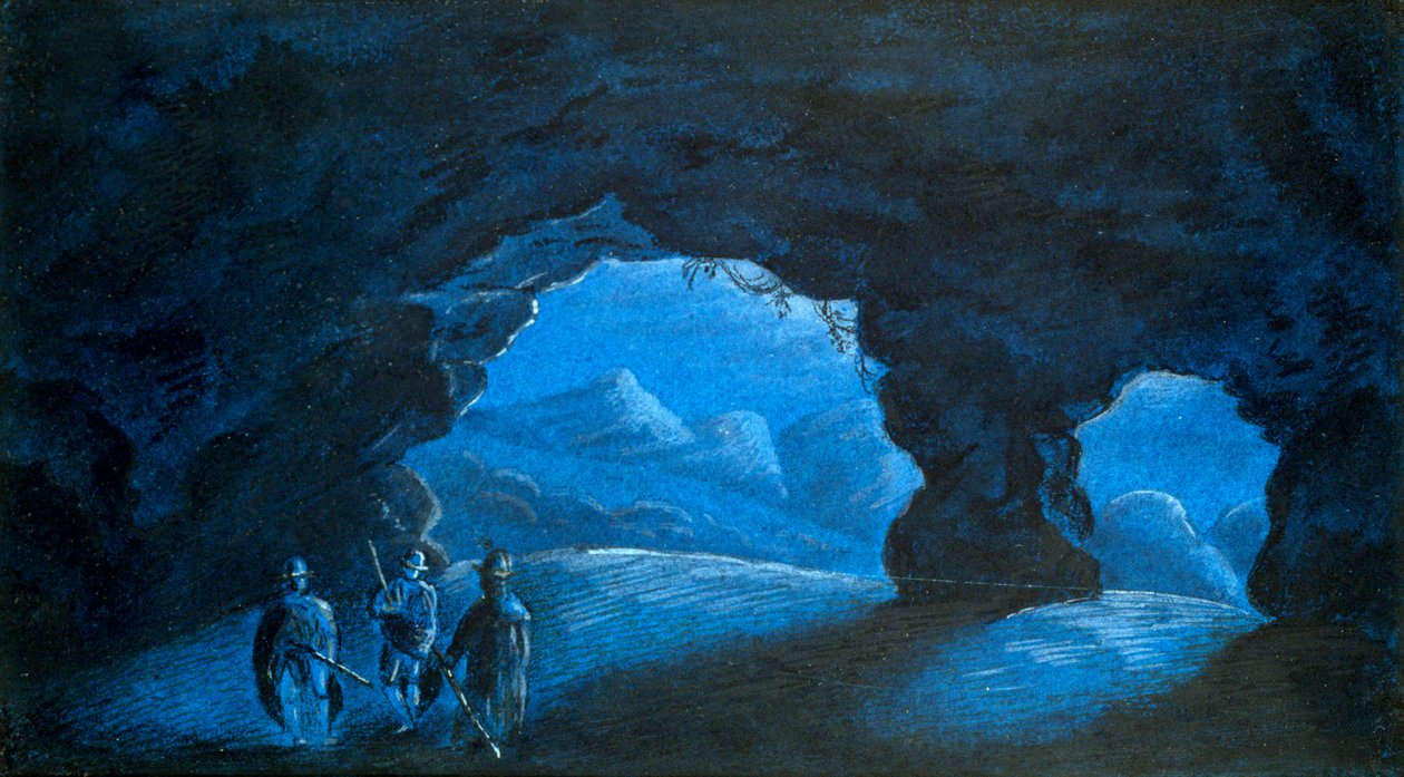 Tre mennesker i en hule i bjergene, 1825 af George Sand