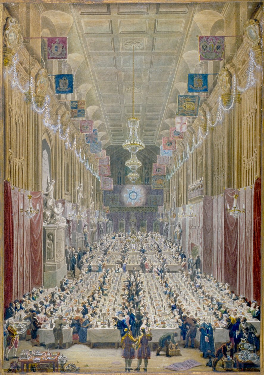 Udsigt over overborgmesterens middag i Guildhall, City of London, 1828 af George Scharf