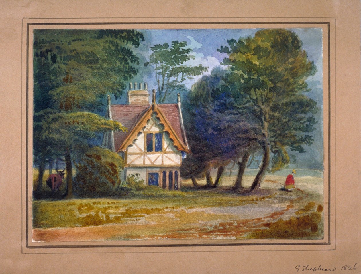 Udsigt over lodgen i Hyde Park, London, 1826. af George Shepheard