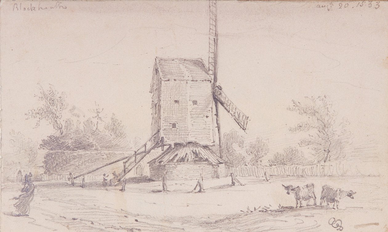Udsigt over vindmølle på Blackheath, Greenwich, London, 1833 af George Shepheard