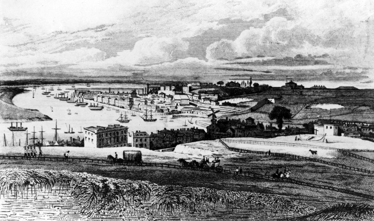 Chatham Dockyard fra Port Pitt, graveret af R. Roffe, udgivet i Irlands 
