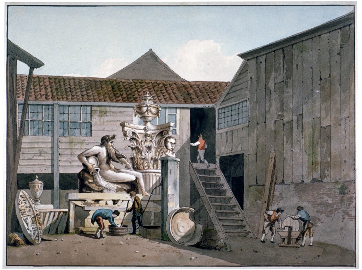 Coade Stone fabriksgård på Narrow Wall Street, Lambeth, London, c1800. af George Shepherd