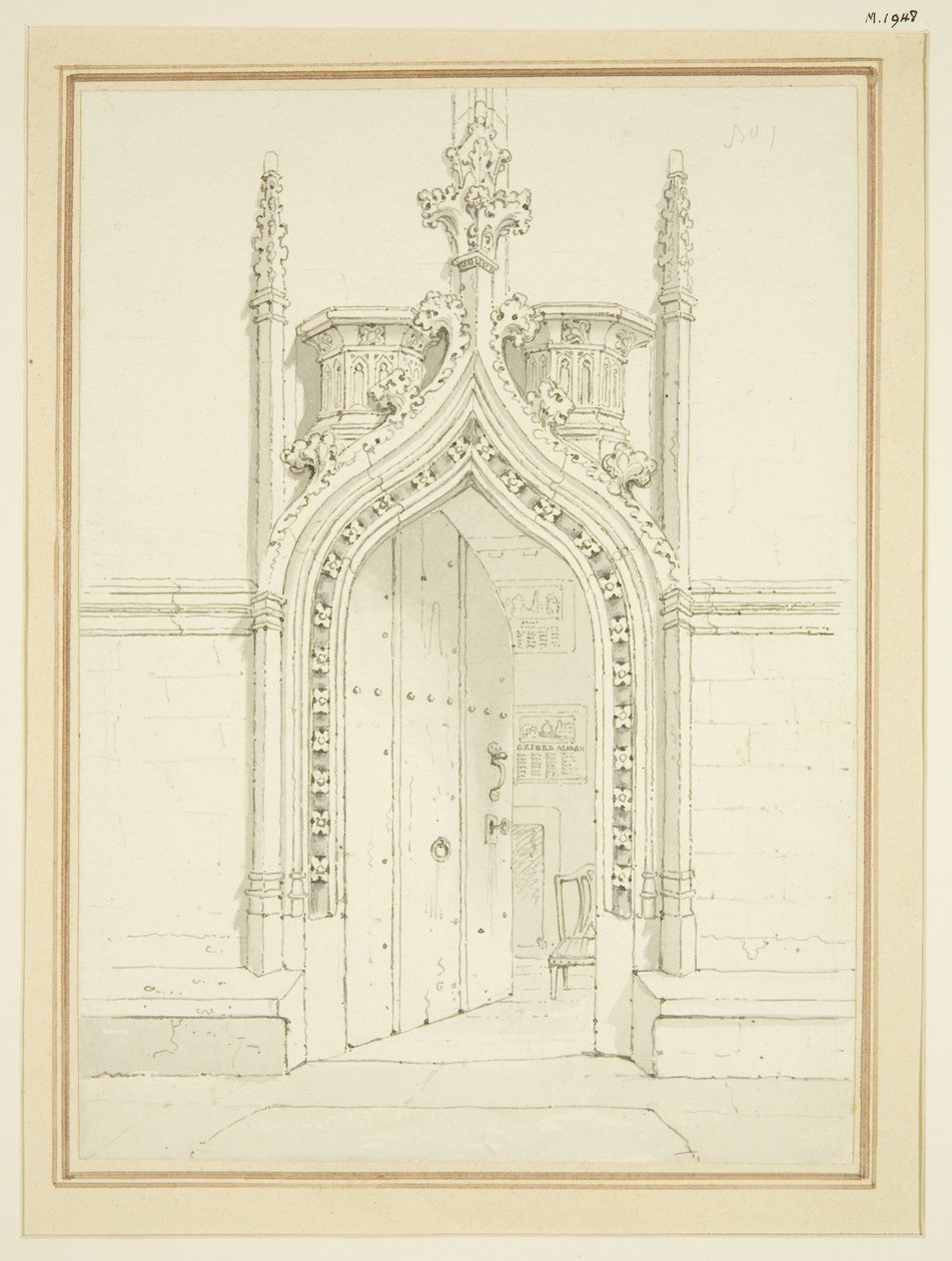 Døråbning til Vestry Room of St Mary Redcliffe, ca. 1812 (blyant og akvarel på papir) af George Shepherd