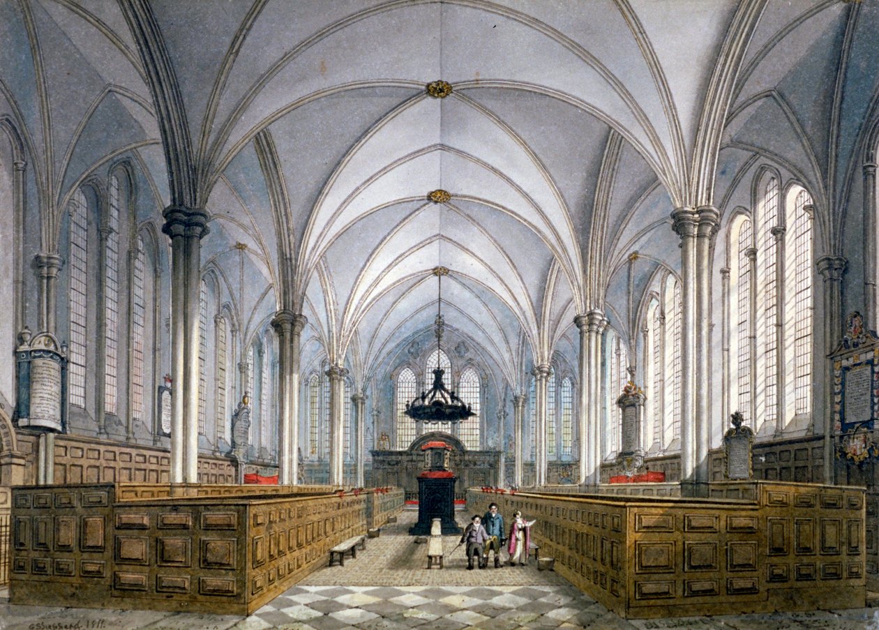 Indvendigt billede af Temple Church, London, 1811. af George Shepherd