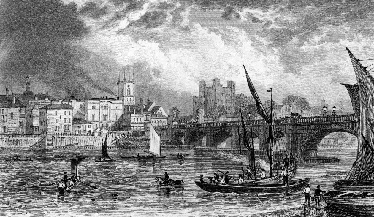 Rochester Bridge, graveret af H. Adlard, ca. 1830 af George Shepherd