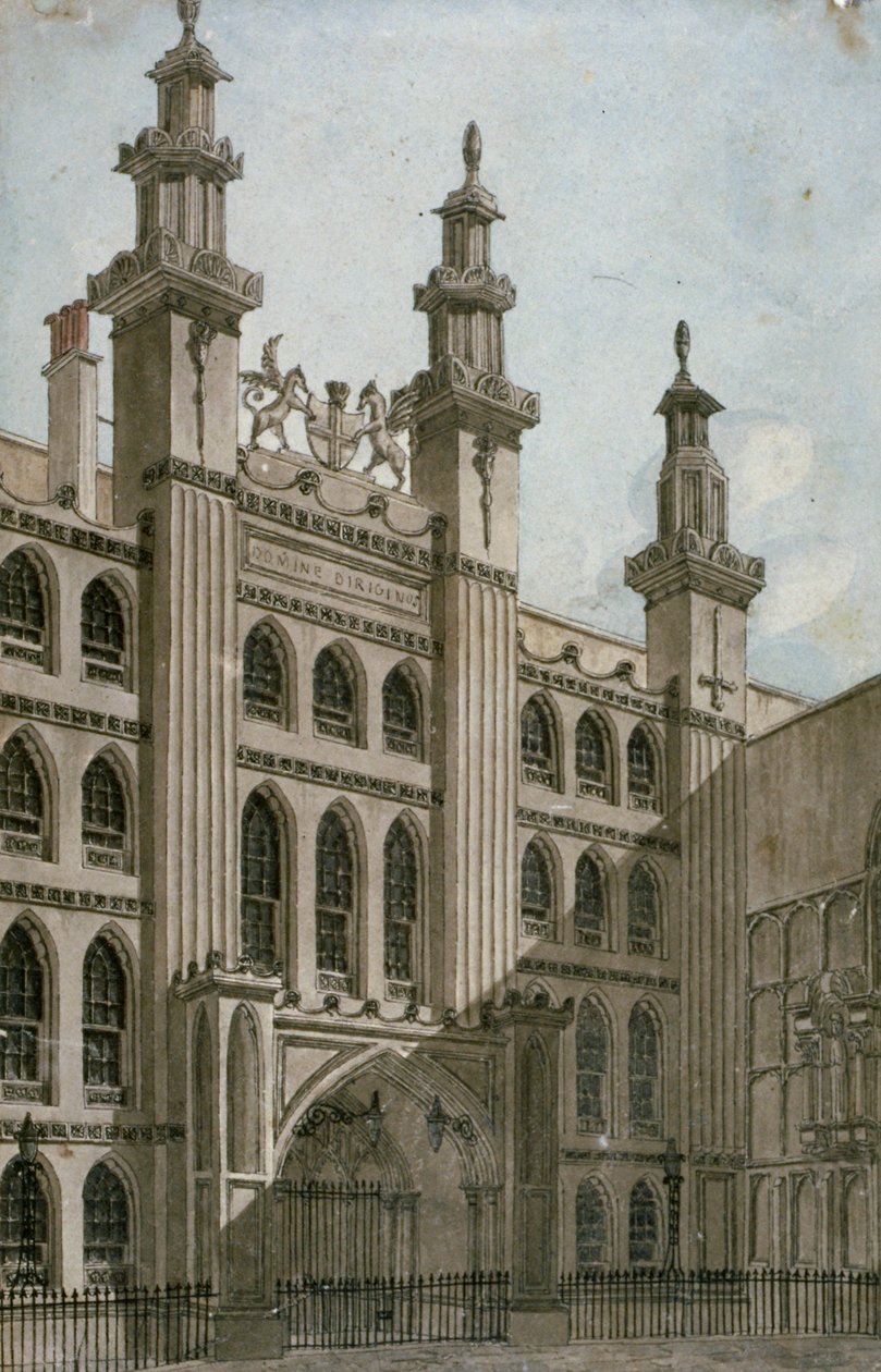 Sydvestudsigt over Guildhall-fronten, City of London, 1810 af George Shepherd