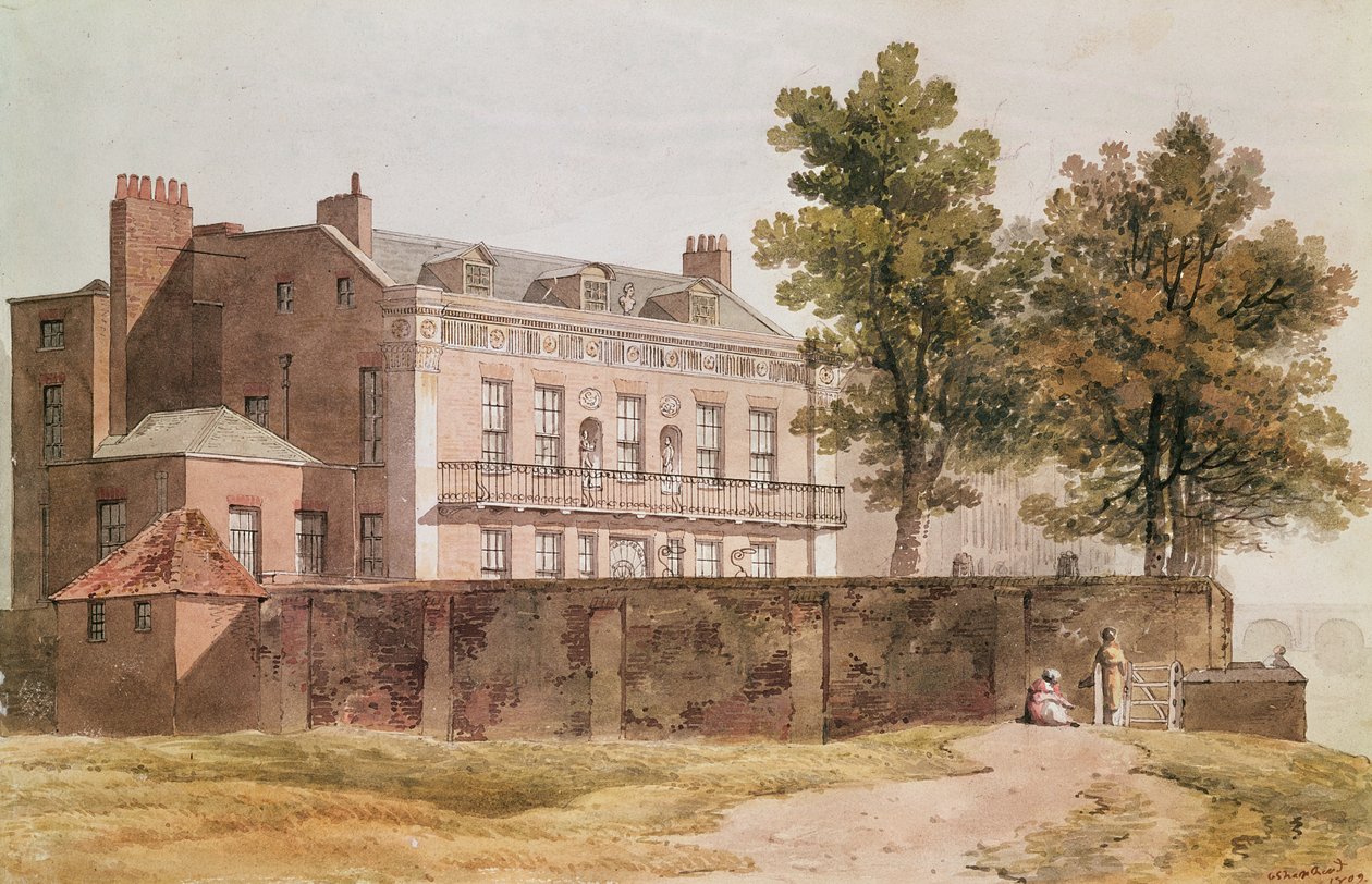 Udsigt over Grosvenor House ved Millbank, 1809 af George Shepherd