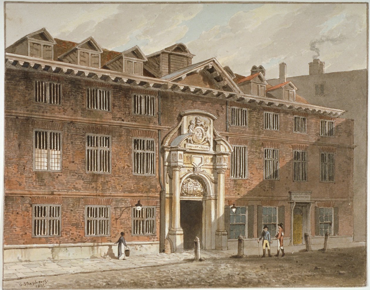 Vestfronten af Blackwell Hall, King Street, City of London, 1811. af George Shepherd