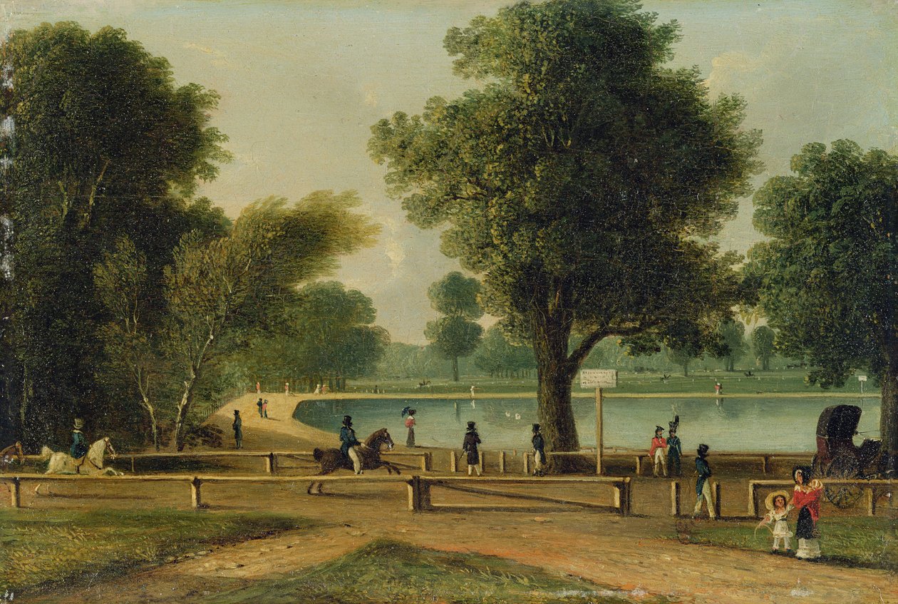 The Serpentine, Hyde Park (olie på panel) af George Sidney (attr. to) Shepherd