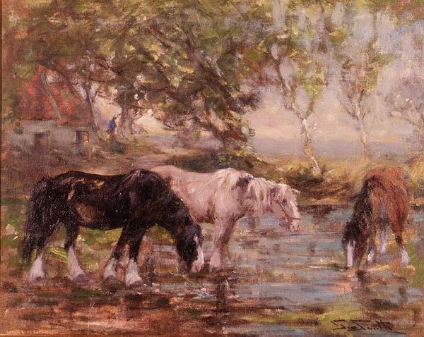 Heste ved en pool af George Smith