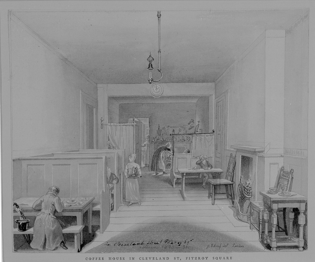 Coffee House i Cleveland Street, Fitzroy Square, London af George Snr Scharf