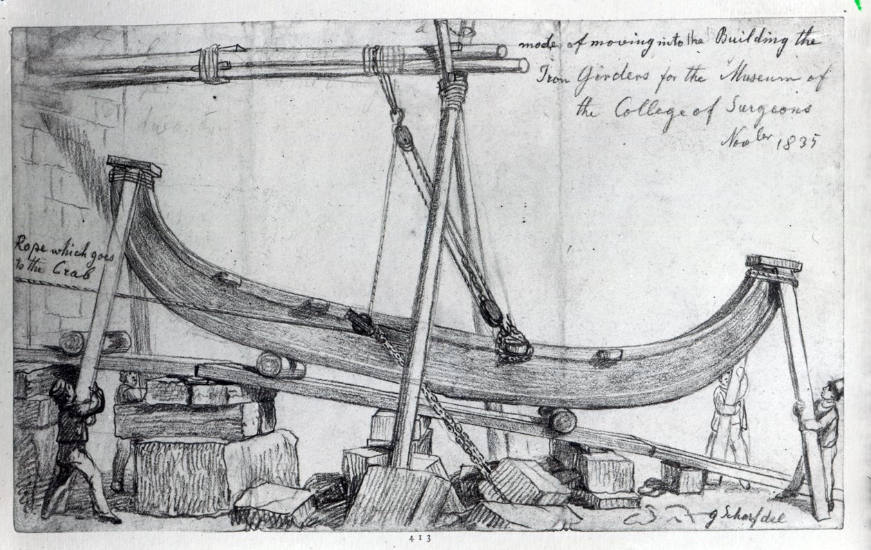Flytning af jernbjælkerne bruges til at bygge Hunterian Museum på Royal College of Surgeons, 1835 af George Snr Scharf