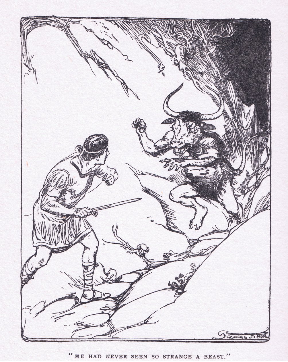 Han havde aldrig set så mærkeligt et udyr, fra The Heroes udgivet af George Allen og Unwin 1929 af George Soper