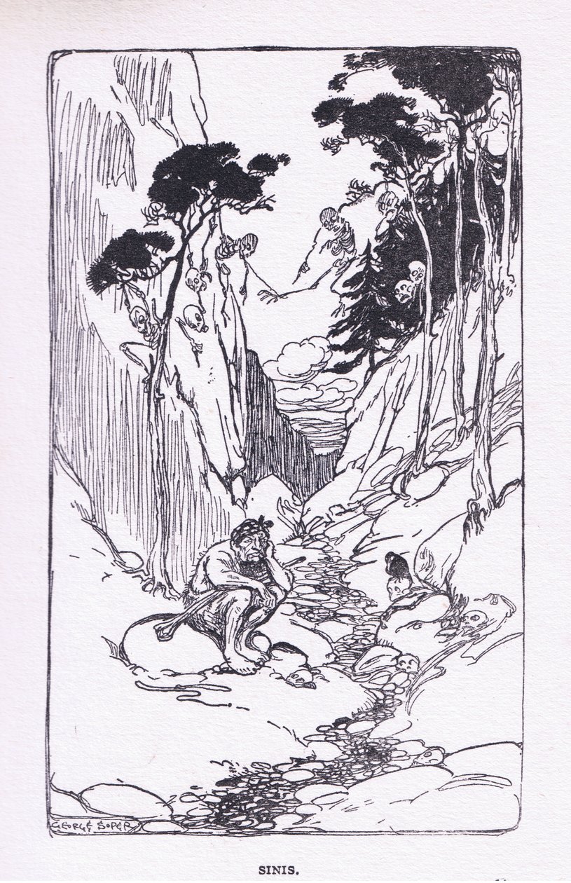 Sinis, fra The Heroes udgivet af George Allen og Unwin 1929 (farve litho) af George Soper