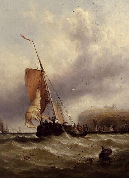 Fiskerbåd i råt hav af George Stainton