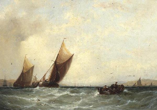 Fiskerbåde ud for en hollandsk kyst af George Stainton