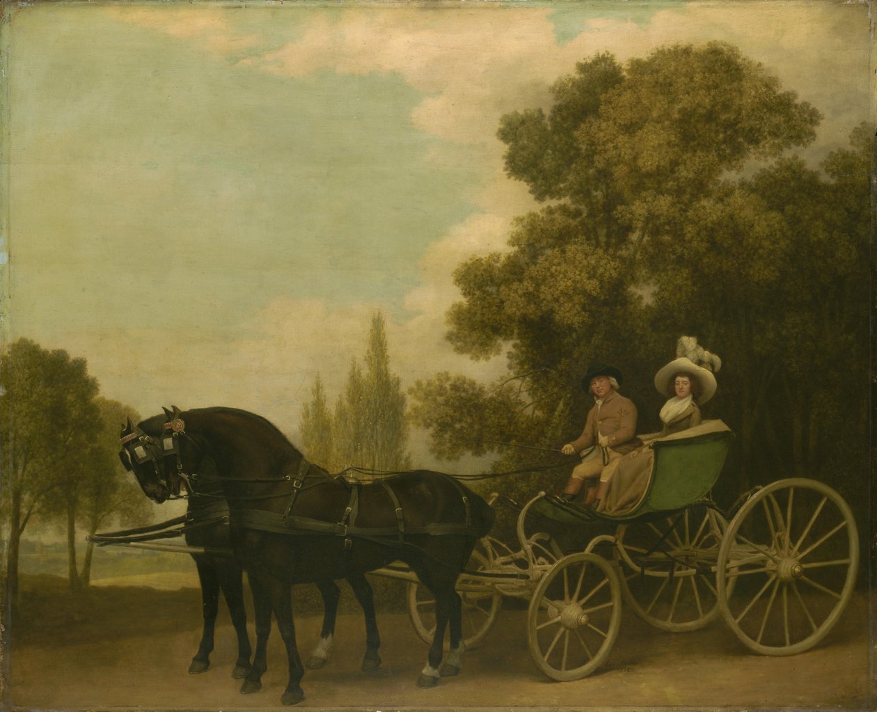 En gentleman kører en dame i en Phaeton, 1787 af George Stubbs