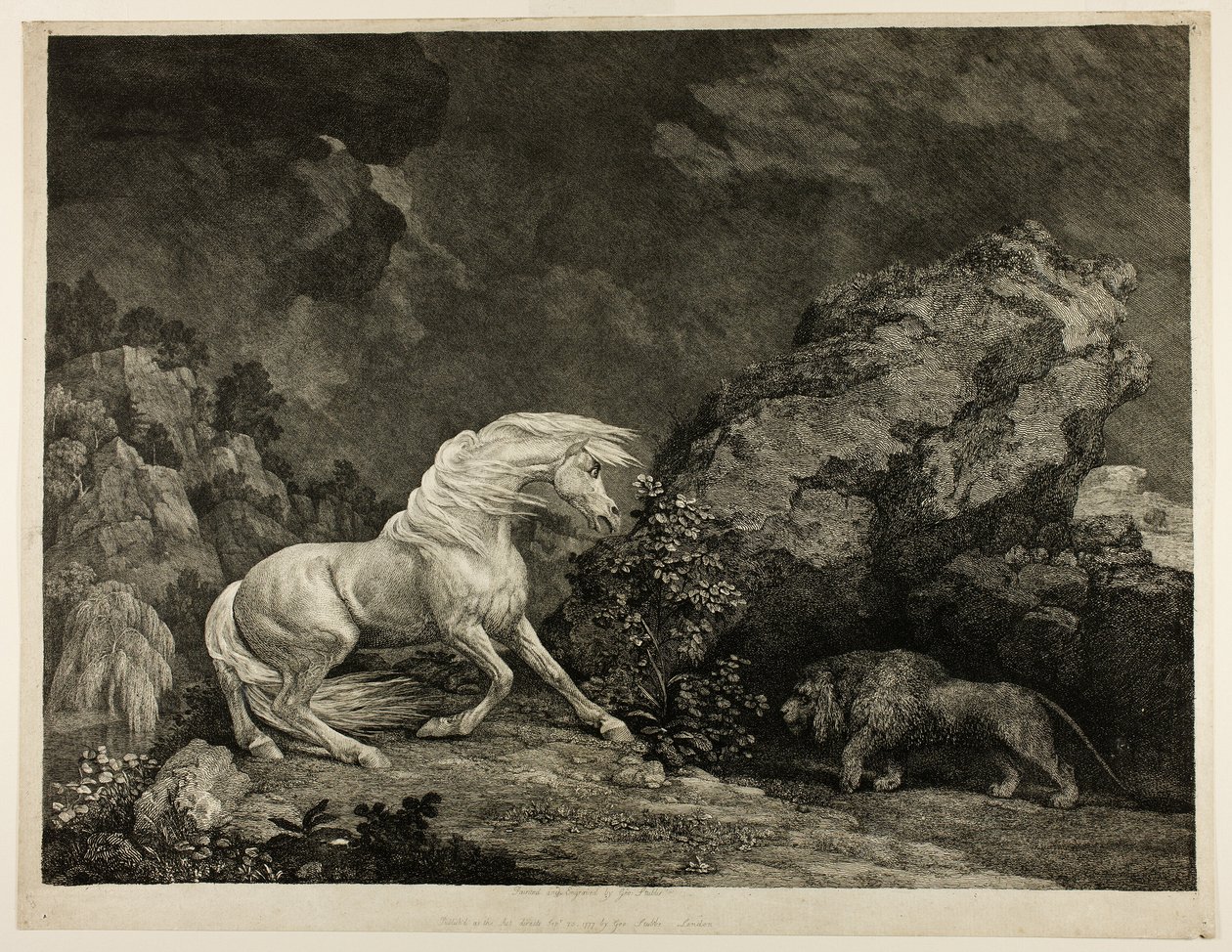 En hest, der er skræmt af en løve af George Stubbs
