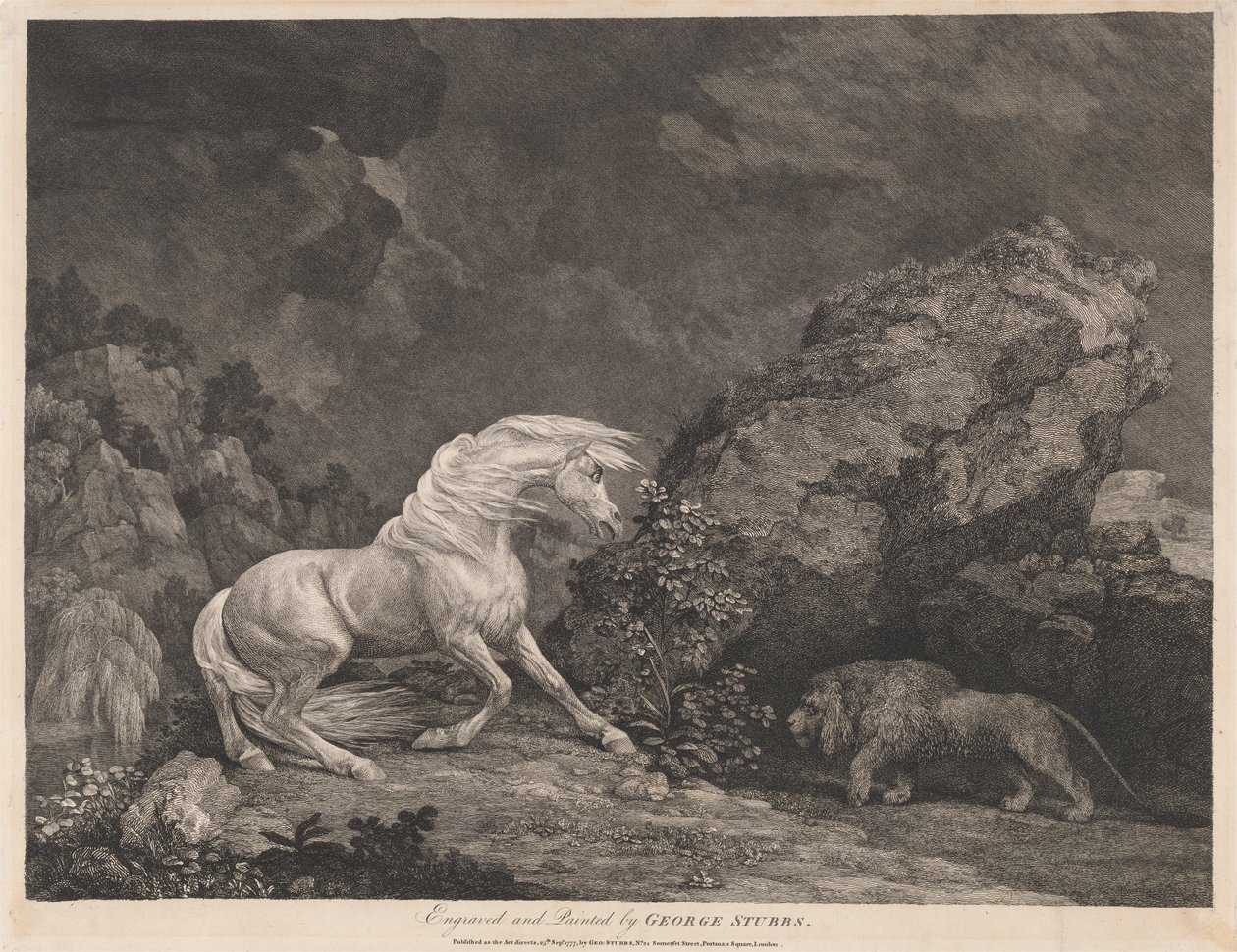 En hest, der er skræmt af en løve af George Stubbs
