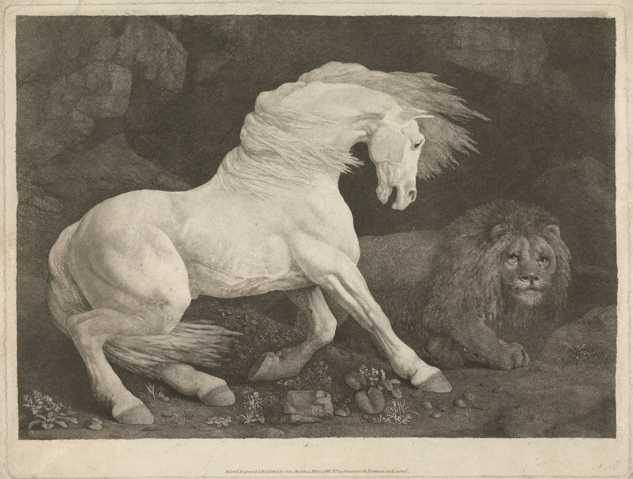 En hest, der er skræmt af en løve af George Stubbs