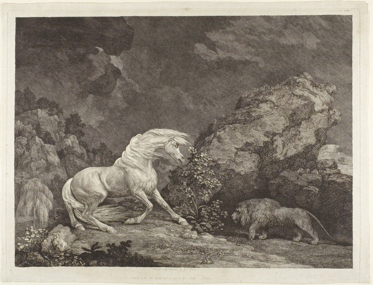 En hest, der er skræmt af en løve af George Stubbs