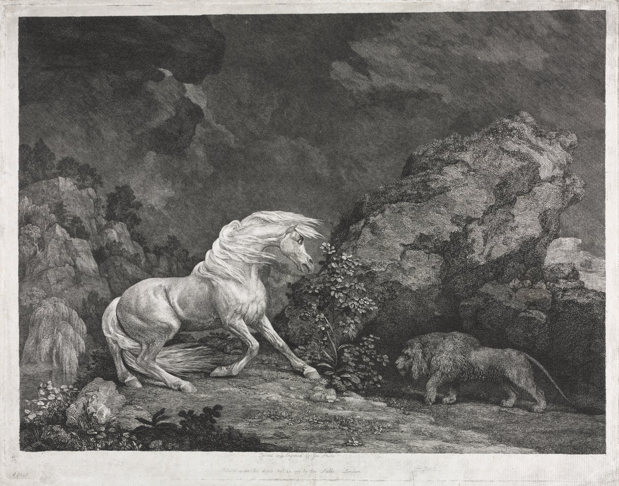 En hest, der er skræmt af en løve af George Stubbs