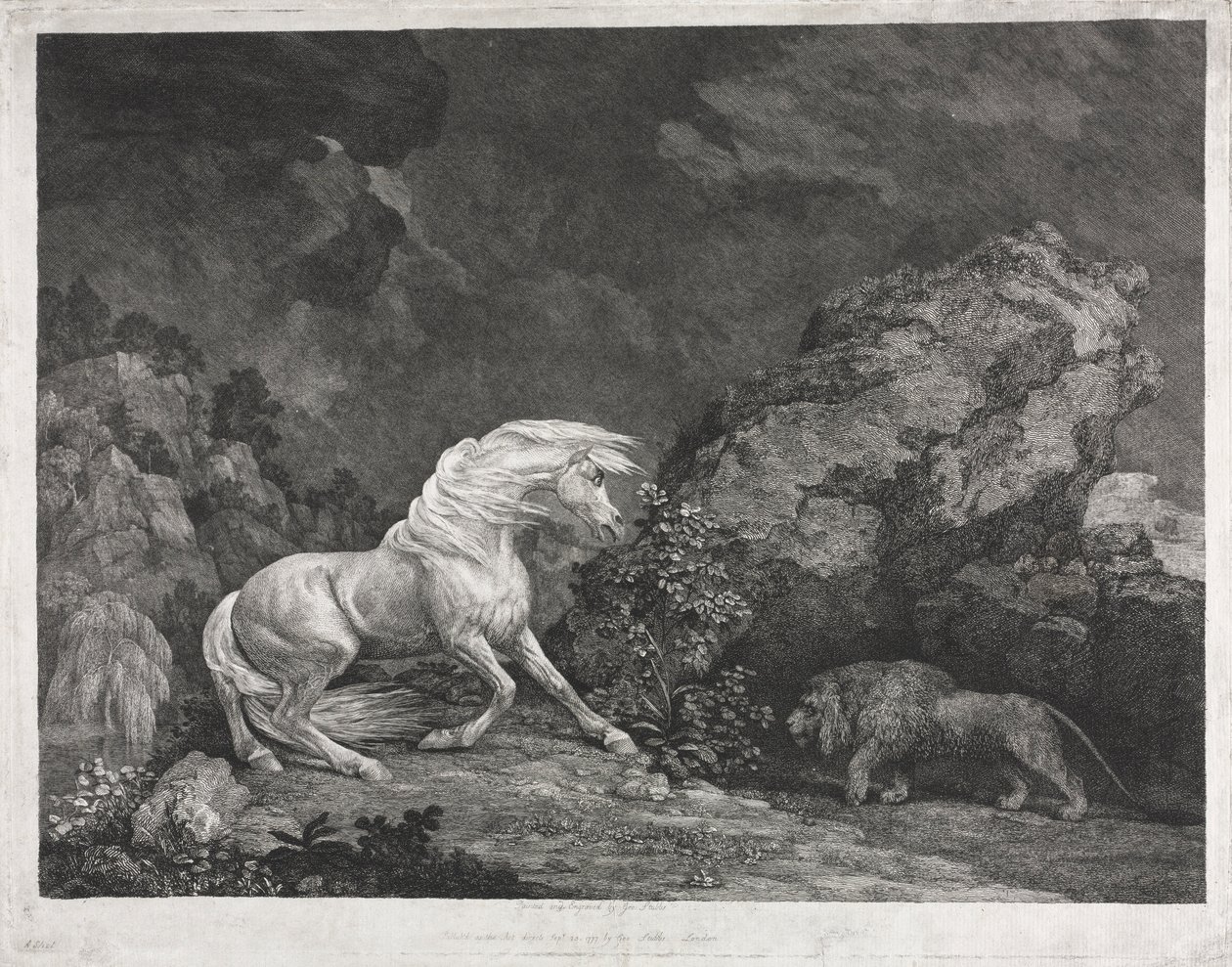 En hest skræmt af en løve, 1777. af George Stubbs