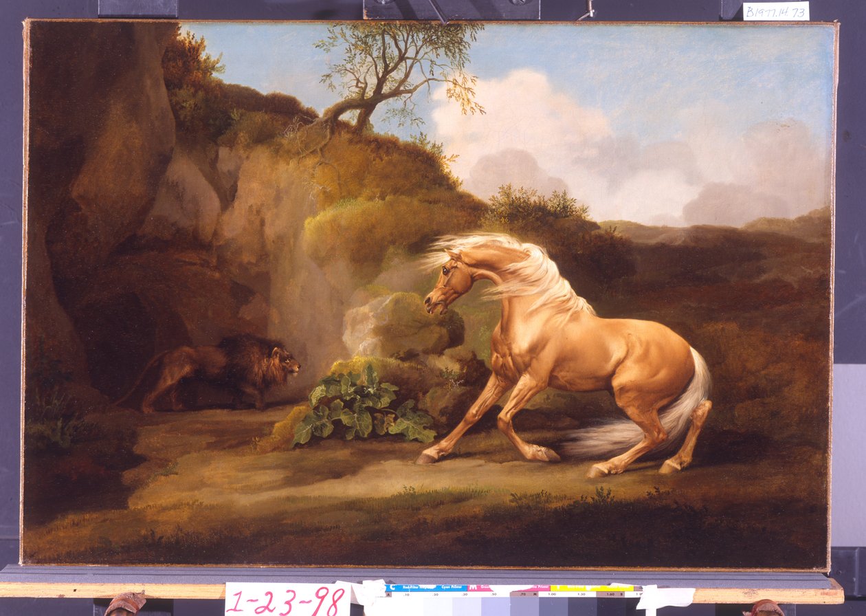 En hest skræmt af en løve, c.1790-5 af George Stubbs