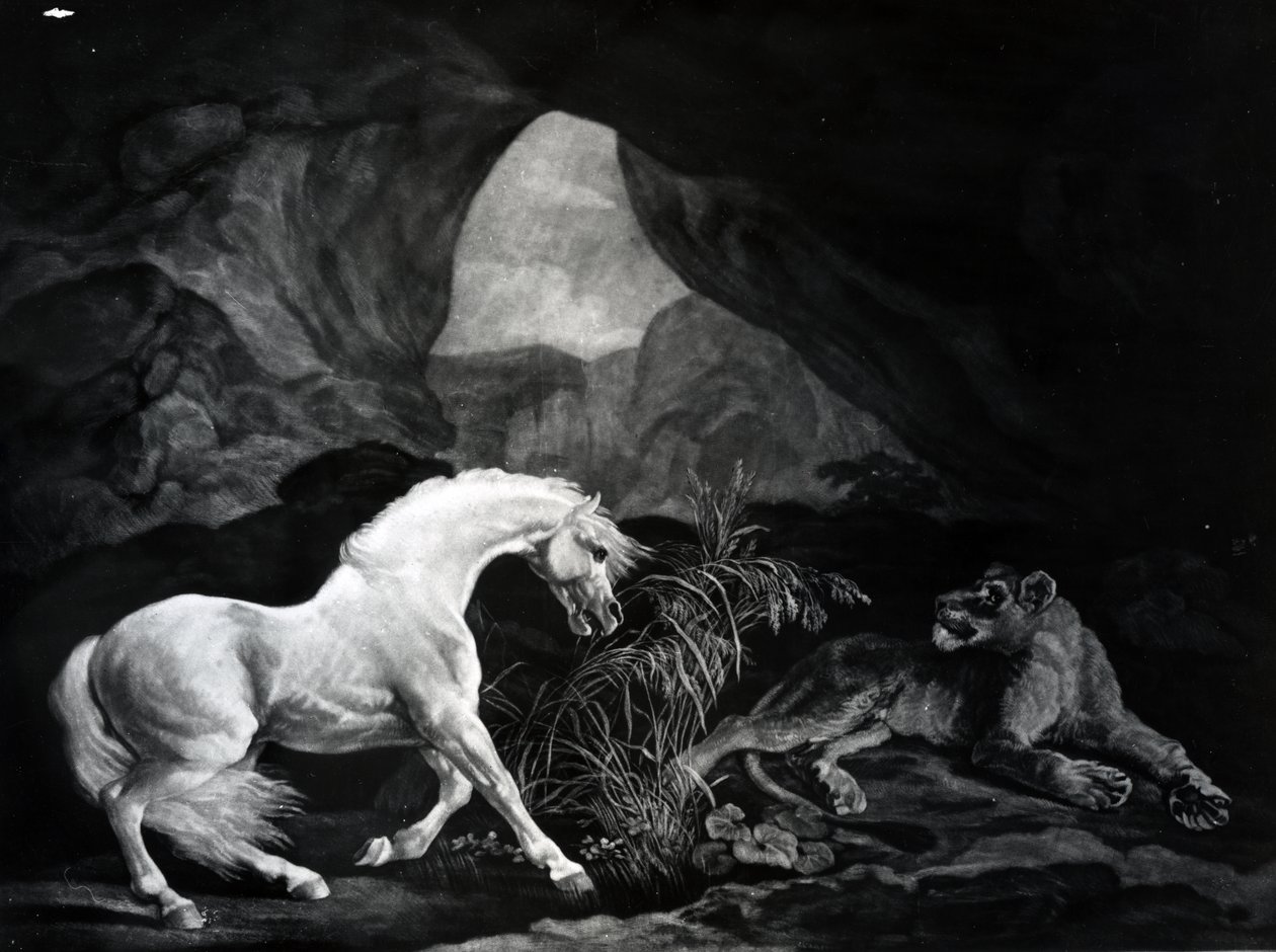 En hest forskrækket af en løvinde, indgraveret af Benjamin Green, 1774 af George Stubbs