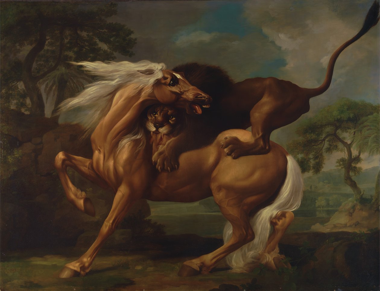 En løve angriber en hest, 1762. af George Stubbs
