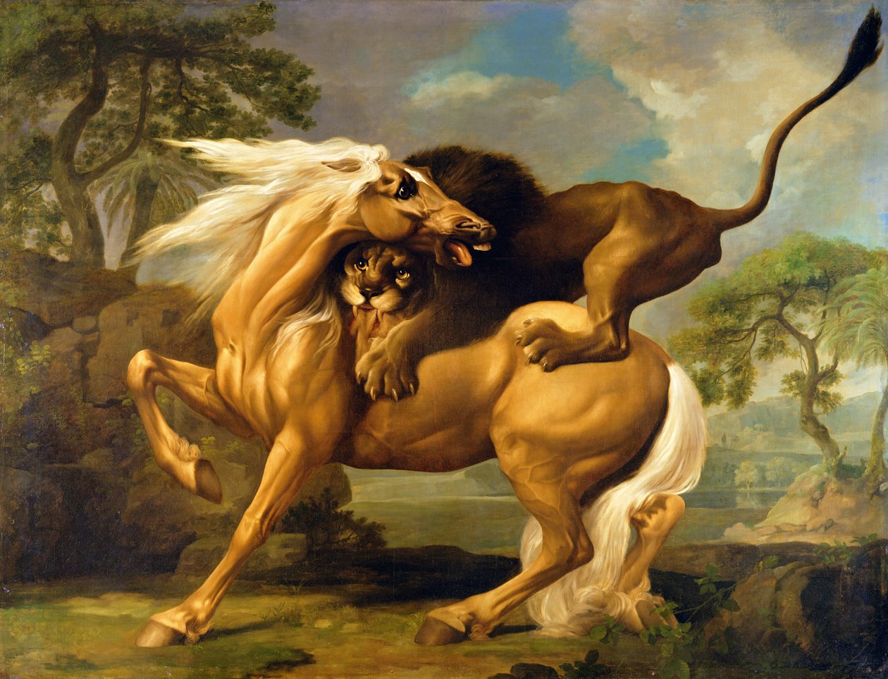 En løve angriber en hest, ca. 1762 af George Stubbs