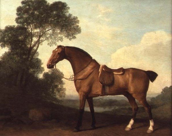 En sadlet bugtjæger i et landskab med en sø hinsides af George Stubbs