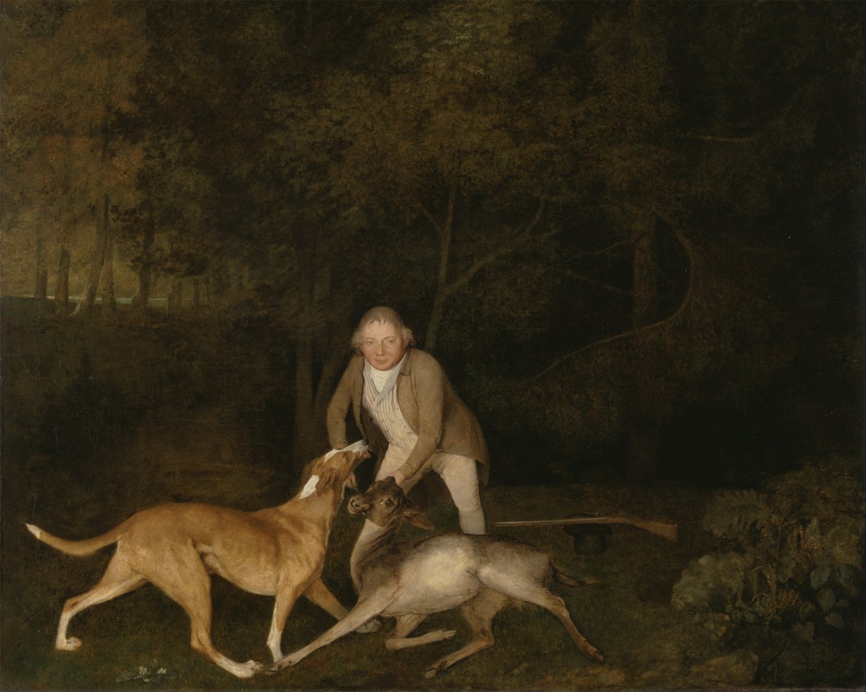 Freeman, jarlen af Clarendons jagtbetjent, med en døende hind og en hund af George Stubbs