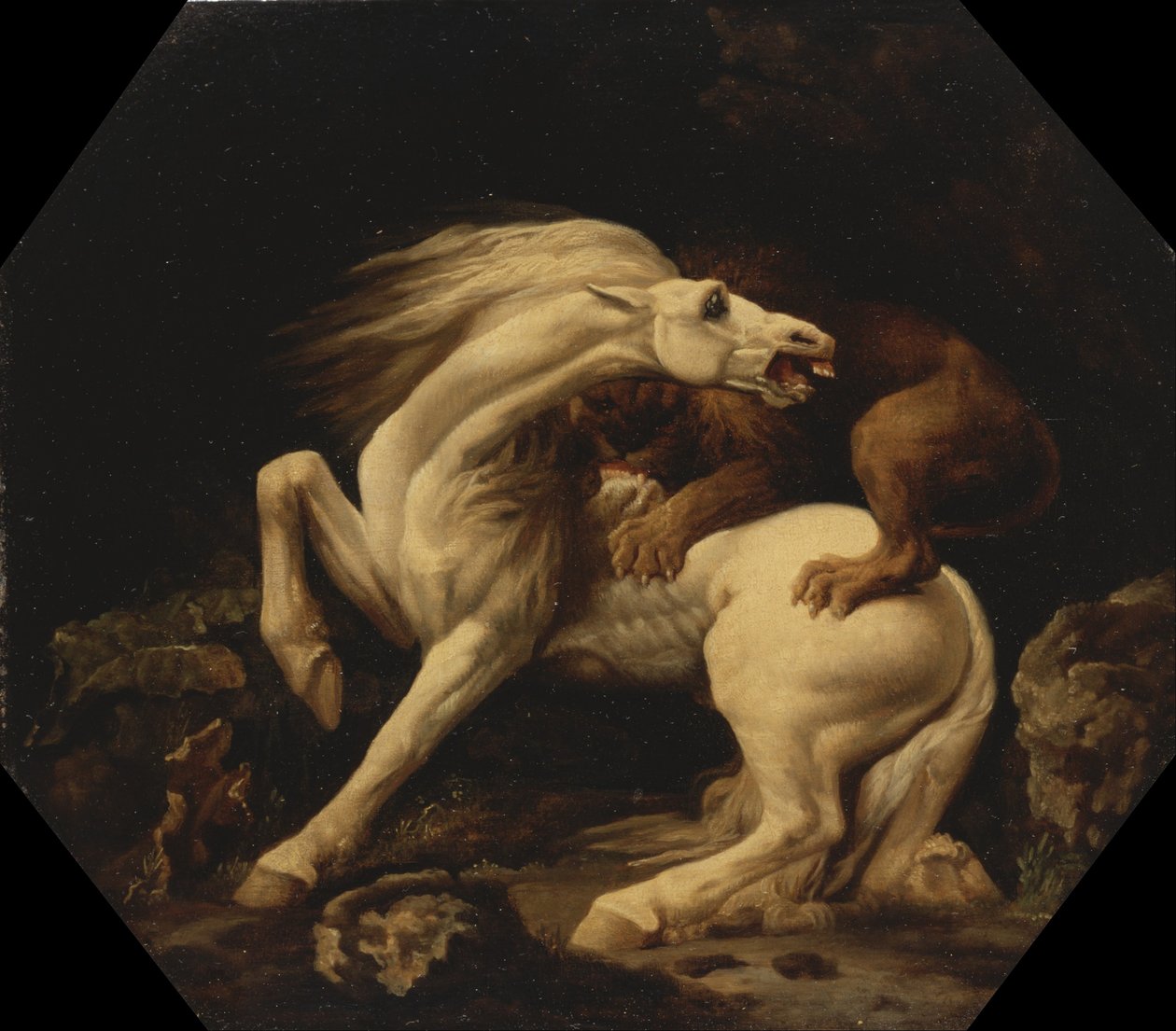 Hest angrebet af en løve (Afsnit C) af George Stubbs