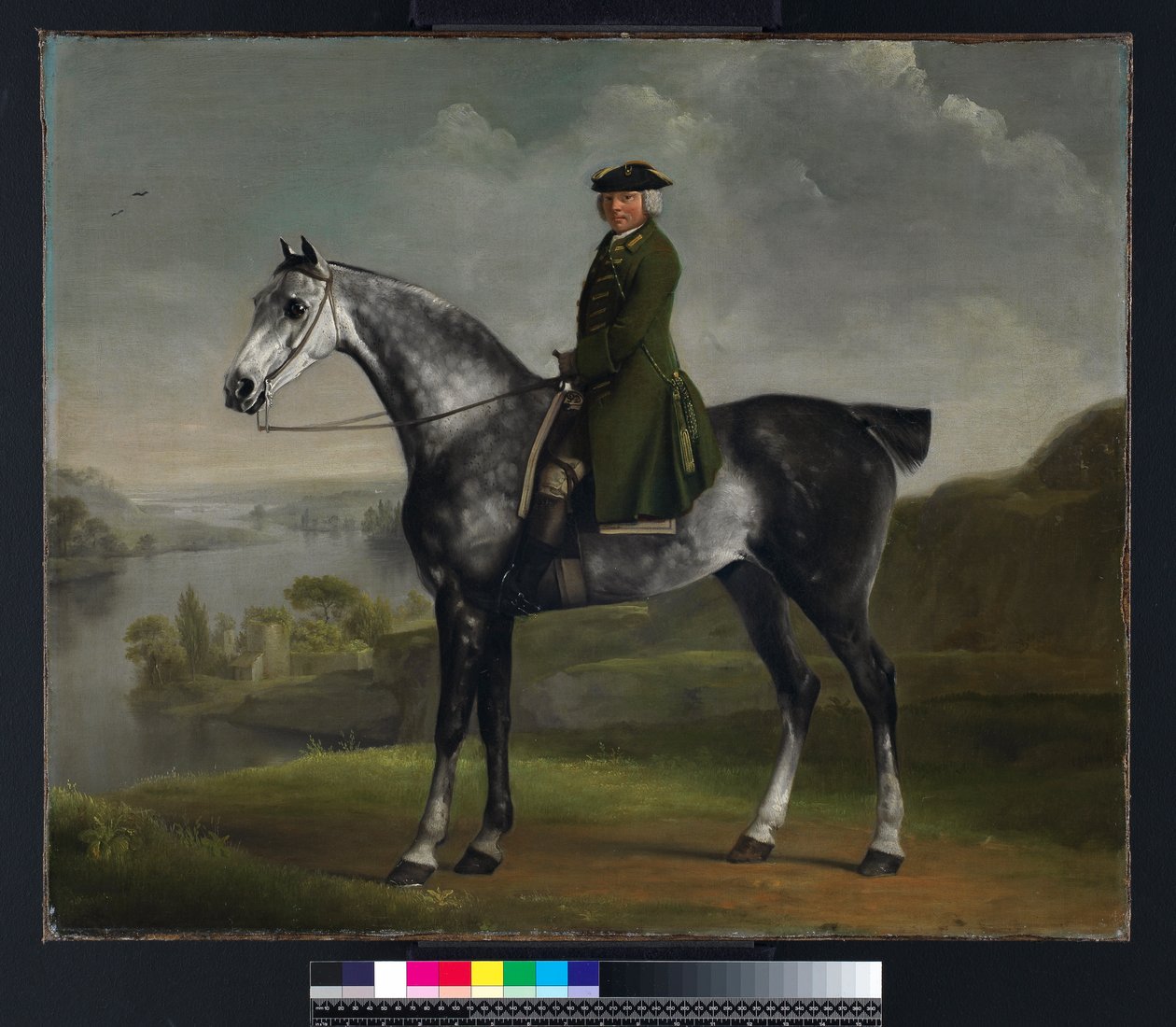 Joseph Smyth Esquire, løjtnant af Whittlebury Forest, Northamptonshire, på en Dapple Grey Horse, ca. 1762-64 af George Stubbs