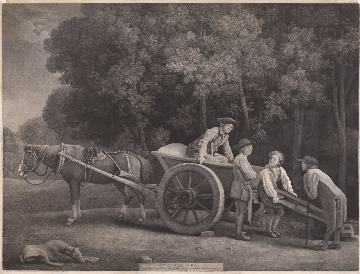 Arbejdere, indgraveret af kunstneren, pub. 1789 (radering) af George Stubbs
