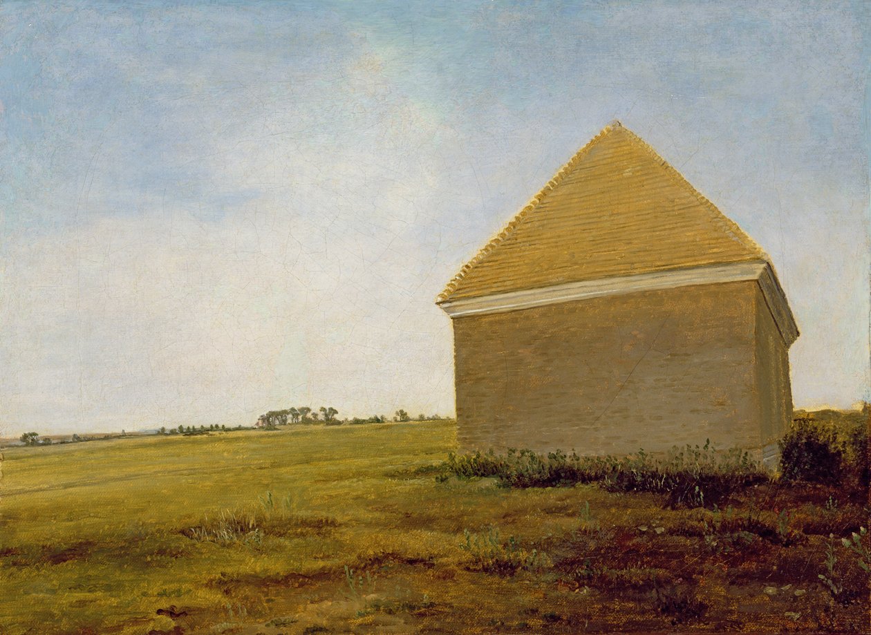 Newmarket Heath, med et nedslidt hus, ca. 1765 (efter restaurering) (se 111978) af George Stubbs