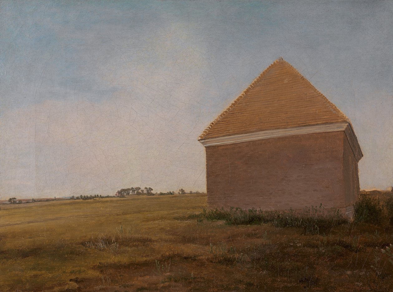 Newmarket Heath, med kongens stalde gnidningshus ved afslutningen af Beacon Course, ca. 1765. af George Stubbs