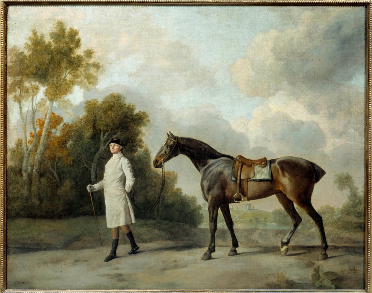 Portræt af Assheton, First Viscount Curzon and His Mare Maria Maleri af George Stubbs (1724-1806) Søn. 1x1,28 m af George Stubbs