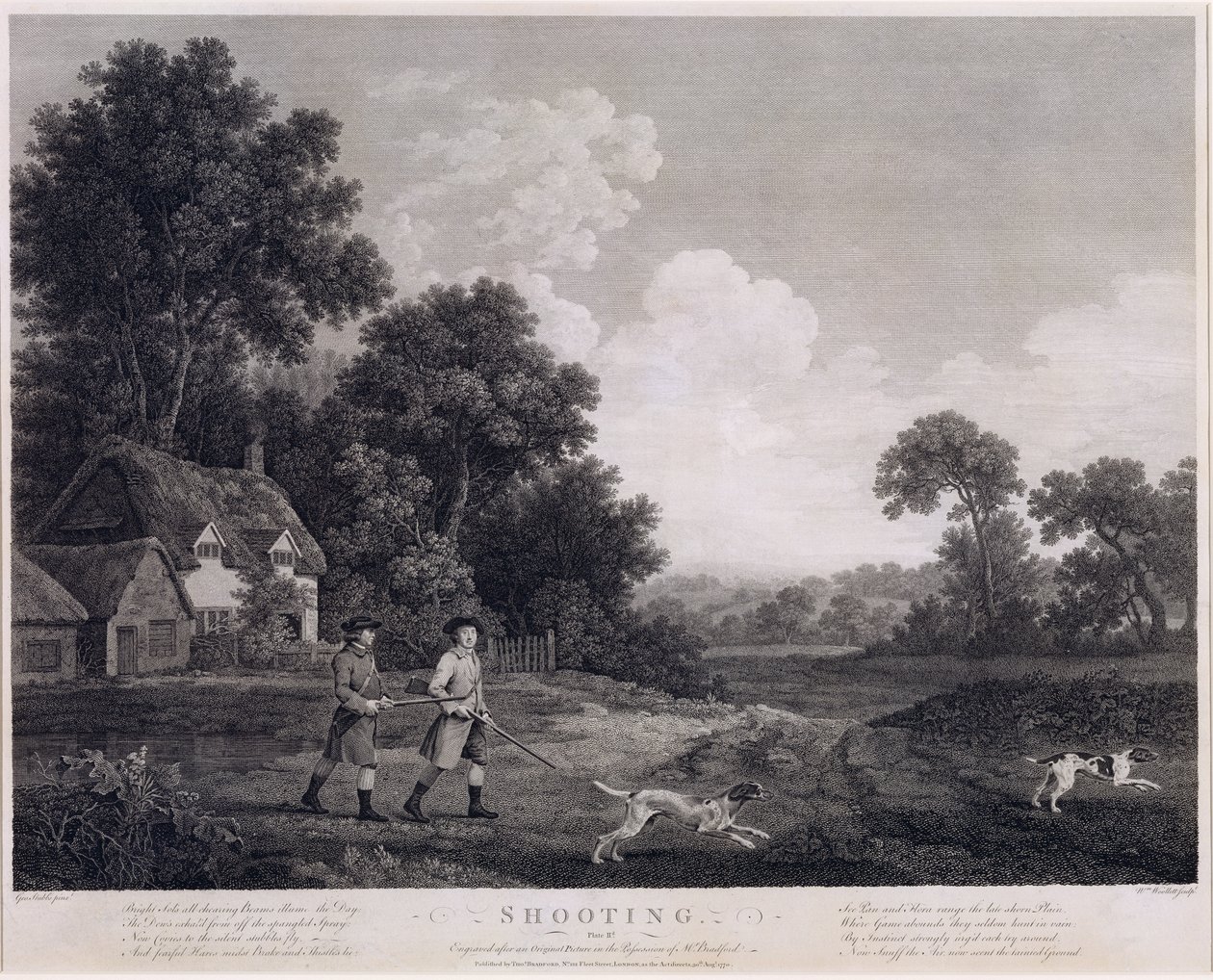 Skydning, plade 2, indgraveret af William Woollett (1735-85) 1770 (femte stat gravering og ætsning) af George Stubbs