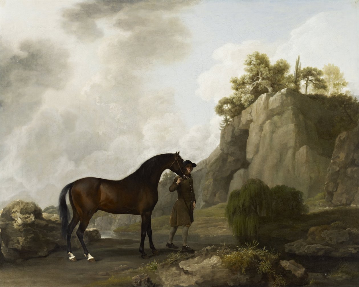 Markgreven af Rockinghams araberhingst (ført af en groom ved Creswell Crags) af George Stubbs